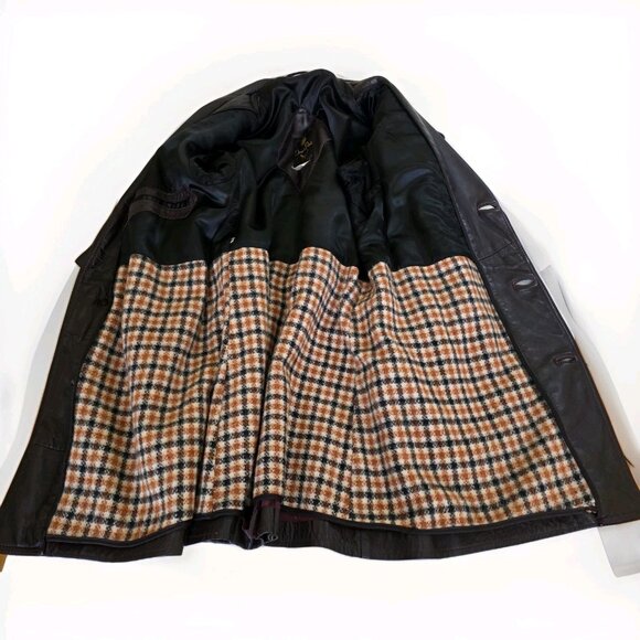VTG Jeno De Paris Leather Coat Mens 40 Brown Mid Length LS Lined Buttons FLAW - Picture 13 of 16